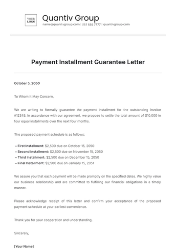 Free Payment Installment Guarantee Letter Template to Edit Online