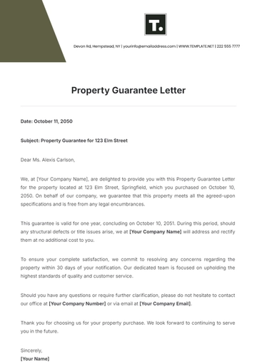 Free Property Guarantee Letter Template to Edit Online
