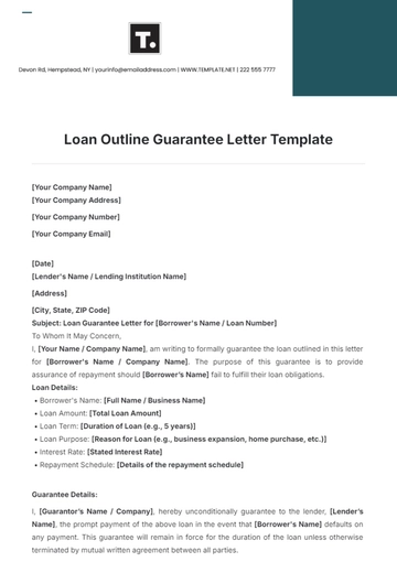 Free Loan Outline Guarantee Letter Template to Edit Online