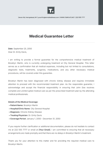 Free Medical Guarantee Letter Template to Edit Online