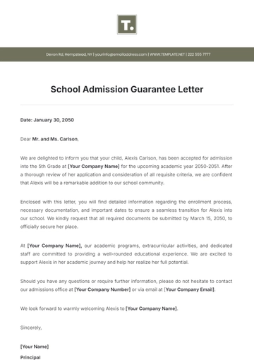 Free School Admission Guarantee Letter Template to Edit Online