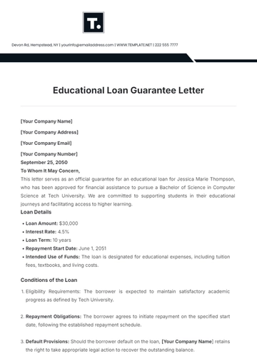 Free Educational Loan Guarantee Letter Template to Edit Online