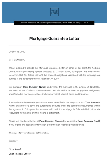 Free Mortgage Guarantee Letter Template to Edit Online