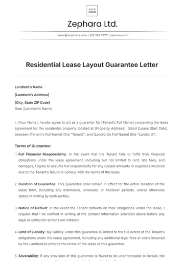 Free Residential Lease Layout Guarantee Letter Template to Edit Online
