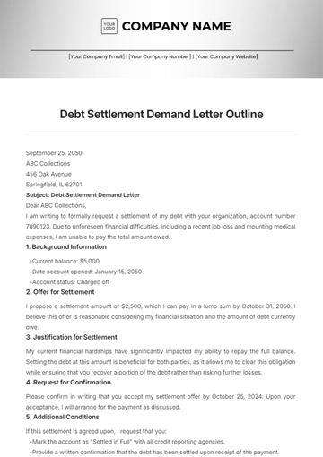 Free Debt Settlement Demand Letter Outline Template to Edit Online