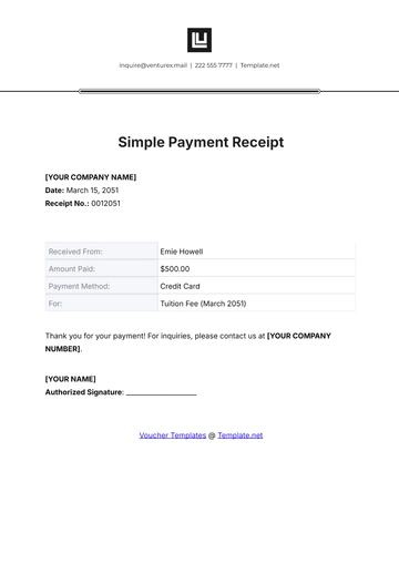 Free Simple Payment Receipt Template to Edit Online