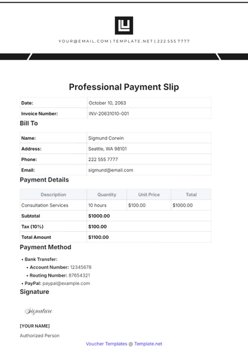 Free Professional Payment Slip Template to Edit Online