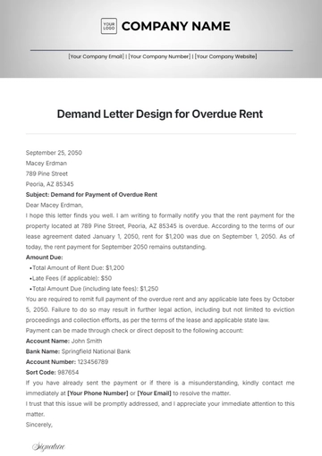 Free Demand Letter Design for Overdue Rent Template to Edit Online