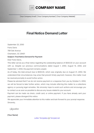 Free Final Notice Demand Letter Template to Edit Online