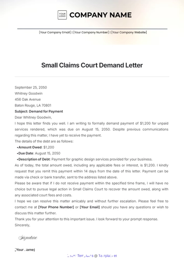 Free Small Claims Court Demand Letter Template to Edit Online
