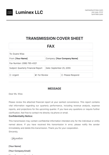 Free Transmission Cover Sheet Template to Edit Online