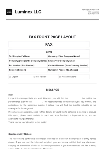 Free Fax Front Page Layout Template to Edit Online