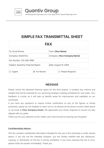 Free Simple Fax Transmittal Sheet Template to Edit Online
