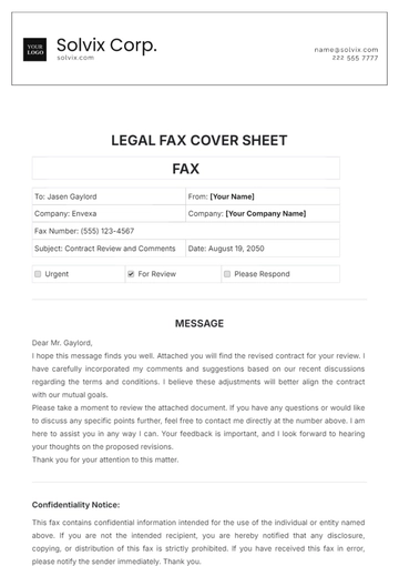 Free Legal Fax Cover Sheet Template to Edit Online