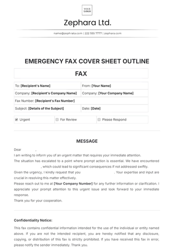 Free Emergency Fax Cover Sheet Outline Template to Edit Online