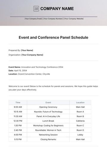 Free Event and Conference Panel Schedule Template to Edit Online