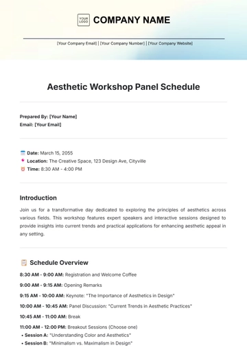 Free Aesthetic Workshop Panel Schedule Template to Edit Online