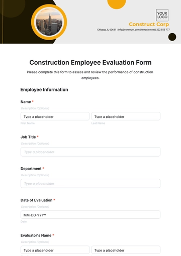 Free Construction Employee Evaluation Form Template to Edit Online