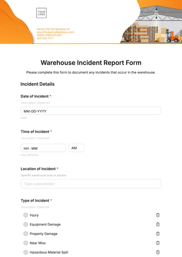 Free Warehouse Incident Report Form Template to Edit Online
