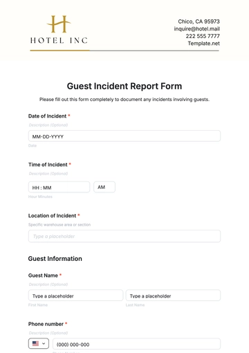 Free Guest Incident Report Form Template to Edit Online