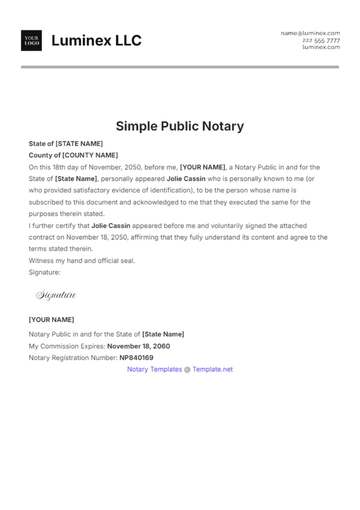 Free Simple Public Notary Template to Edit Online