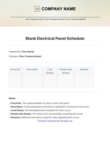 Free Blank Electrical Panel Schedule Template to Edit Online