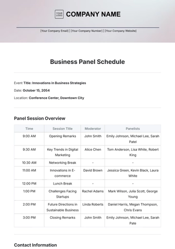 Free Business Panel Schedule Layout Template to Edit Online