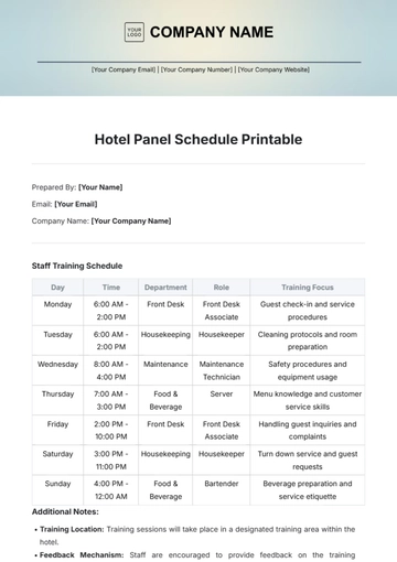 Free Hotel Panel Schedule Printable Template to Edit Online