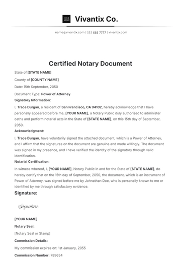 Free Certified Notary Document Template to Edit Online