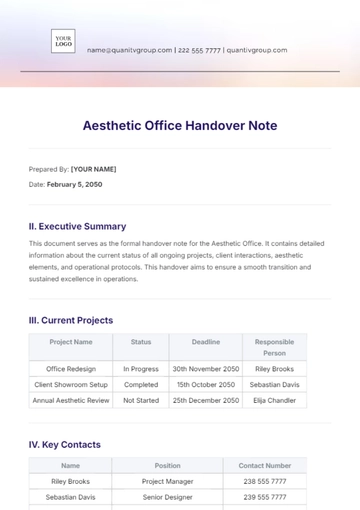 Free Aesthetic Office Handover Note Template to Edit Online