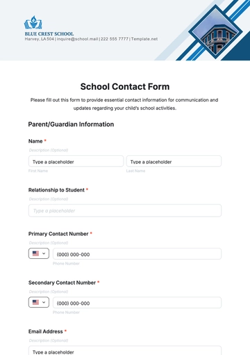 Free School Contact Form Template to Edit Online
