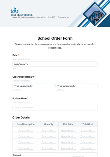 Free School Order Form Template to Edit Online