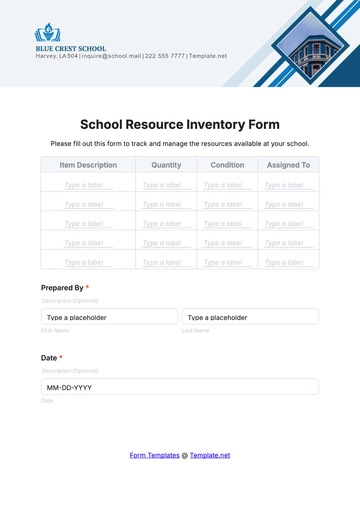 Free School Resource Inventory Form Template to Edit Online