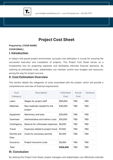 Free Project Cost Sheet Template to Edit Online