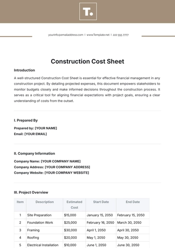 Free Construction Cost Sheet Template to Edit Online