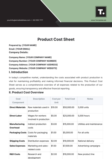 Free Product Cost Sheet Template to Edit Online