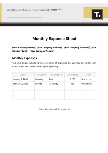 Free Monthly Expense Sheet Template to Edit Online