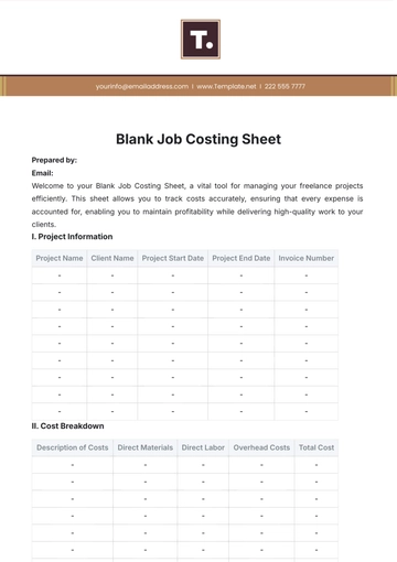 Free Blank Job Costing Sheet Template to Edit Online