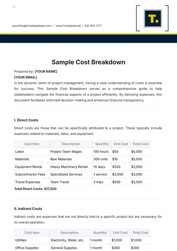 Free Sample Cost Breakdown Template to Edit Online