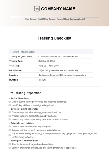 Free Training Checklist Template to Edit Online