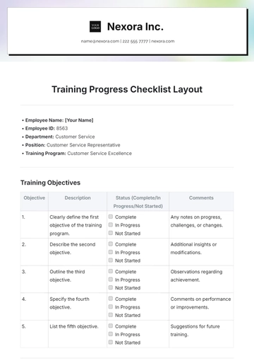 Free Training Progress Checklist Layout Template to Edit Online