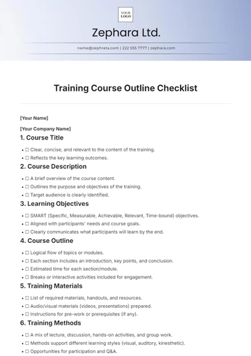 Free Training Course Outline Checklist Template to Edit Online
