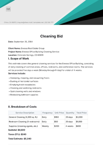 Free Cleaning Bid Template to Edit Online