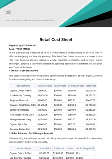 Free Retail Cost Sheet Template to Edit Online