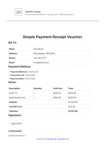 Free Simple Payment Receipt Voucher Template to Edit Online