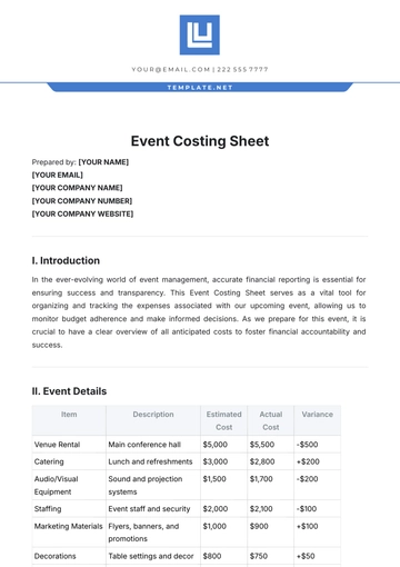 Free Event Costing Sheet Template to Edit Online