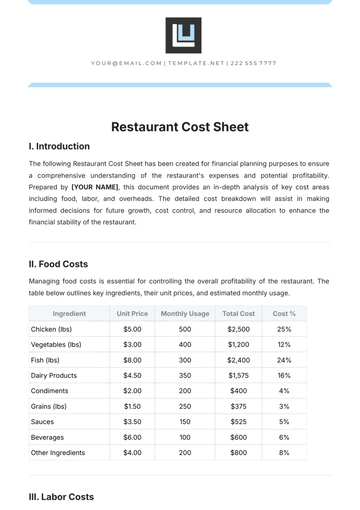 Free Restaurant Cost Sheet Template to Edit Online