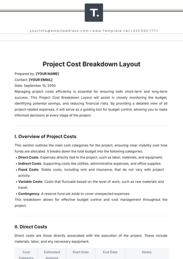 Free Project Cost Breakdown Layout Template to Edit Online