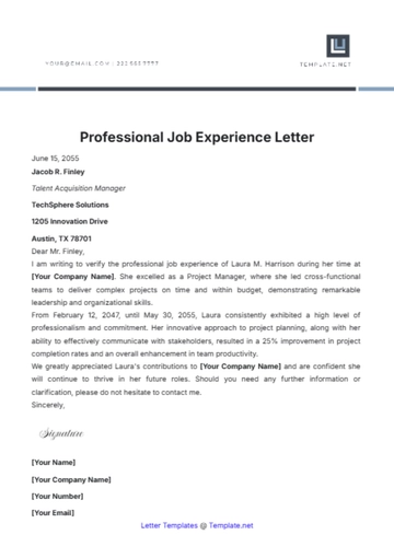 Free Professional Job Experience Letter Template to Edit Online