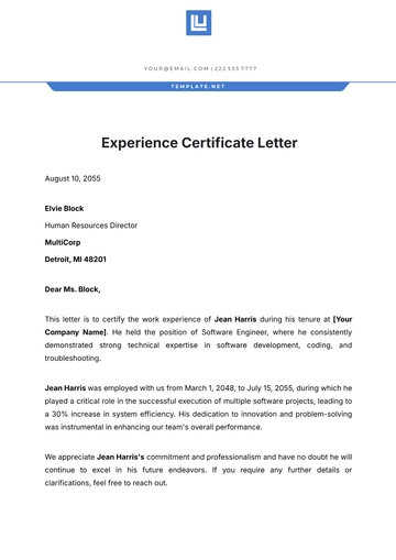 Free Experience Certificate Letter Template to Edit Online